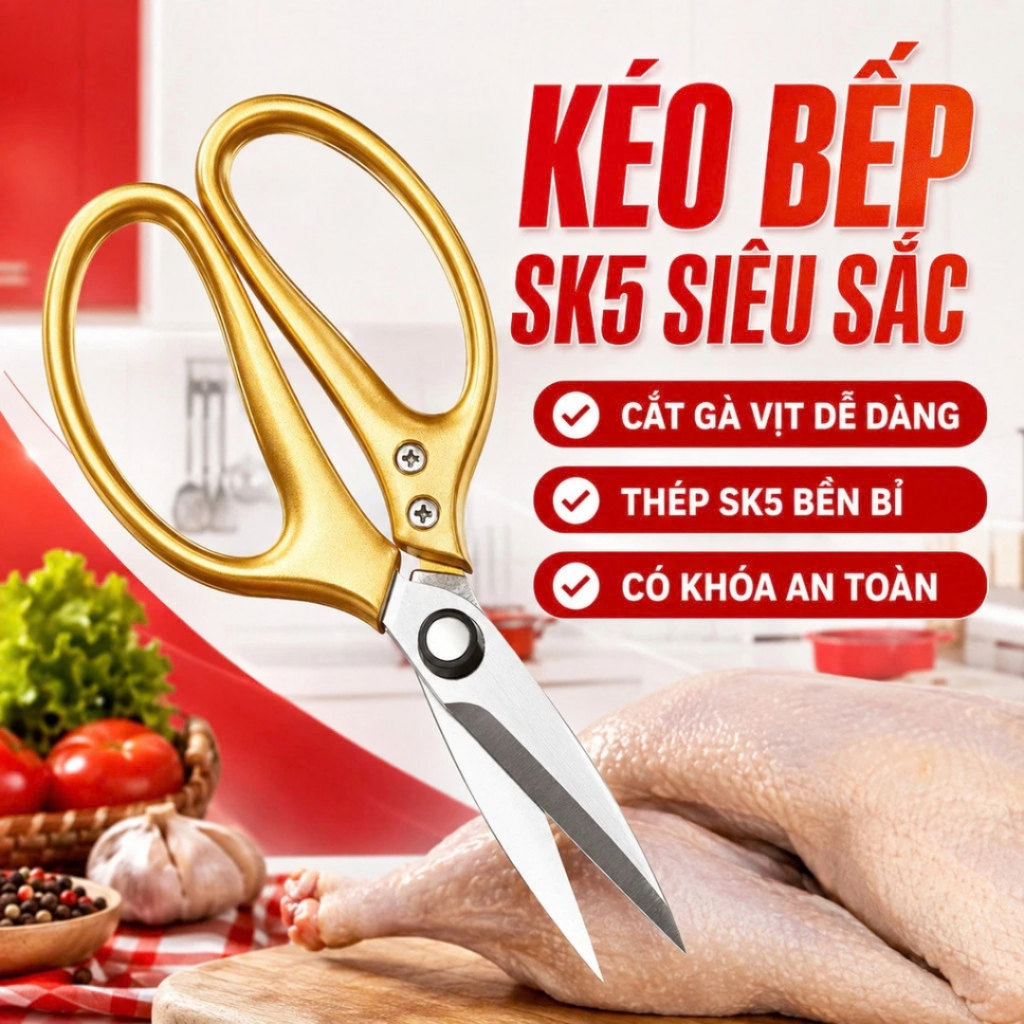 Kéo Cắt Gà SK5 Nhật Bản Cao Cấp - Kéo Nhà Bếp Đa Năng Thép Không Gỉ, Cắt Xương Sắc Bén Siêu Bền