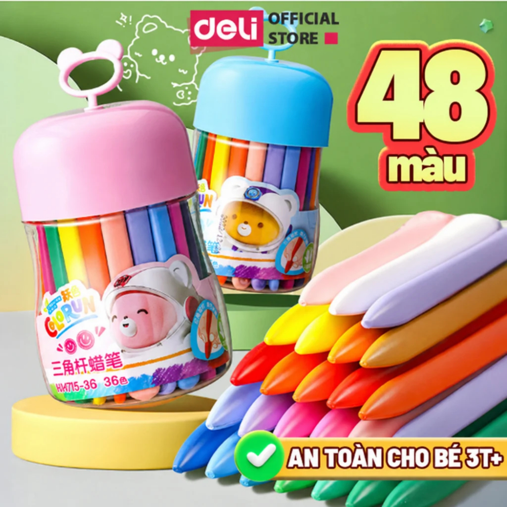 [🔥GIÁ HỜI] Bút sáp màu hữu cơ Deli Bút Sáp Màu An toàn cho bé, không bẩn tay 12/24/36 màu sáp Tô màu vẽ tranh