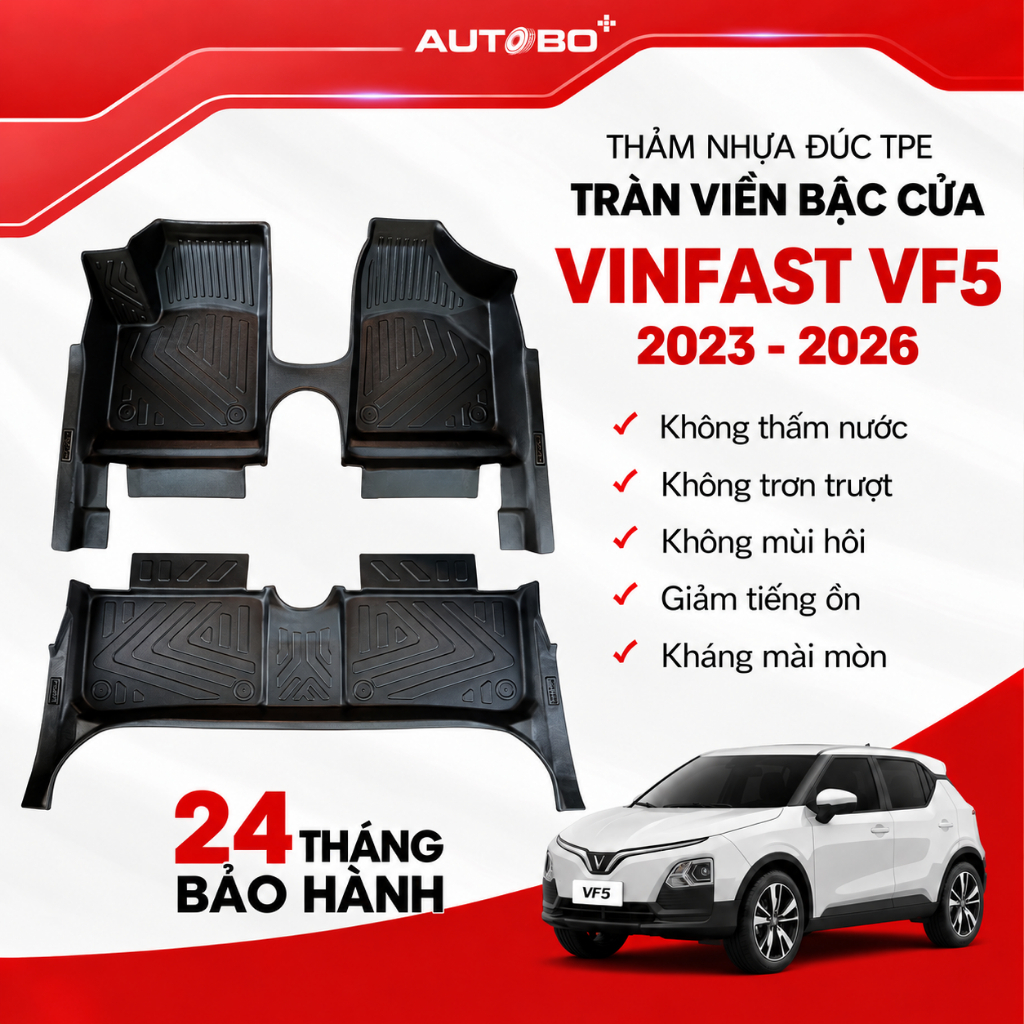 Thảm Lót Sàn TPE FUMO Cao Cấp Vinfast VF5 Đời 2023 - 2026 TRÀN VIỀN Không Thấm Nước, Không Mùi