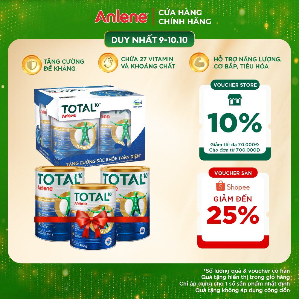 [Tặng 1 lon Anlene Total 10 400g] Bộ quà tặng combo 2 sữa bột Anlene TOTAL 10 800g dinh dưỡng đầy đủ và cân đối