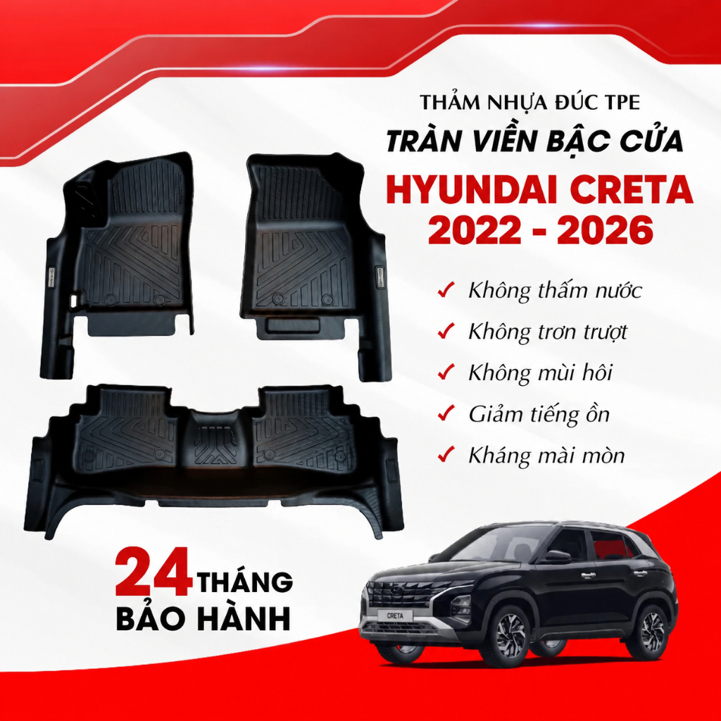 Thảm Lót Sàn TPE FUMO Cao Cấp Hyundai Creta 2022 - 2026 TRÀN VIỀN BẬC CỬA Chống Thấm Nước, Không Mùi