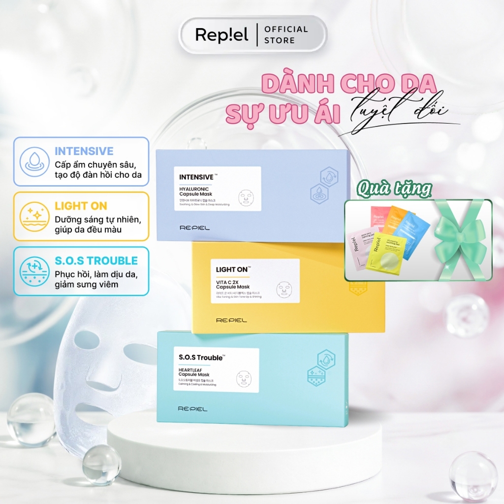 [HỘP 4 VIÊN] Mặt Nạ Phôi Dừa Sinh Học Cấp Ẩm, Làm Dịu và Dưỡng Sáng Da Bio Cellulose REPIEL Capsule Mask