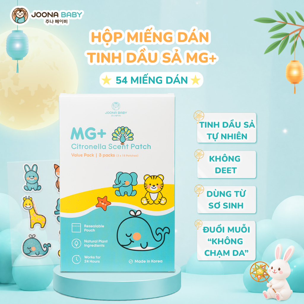 [Tặng quà] Miếng Dán Muỗi Cho Bé Sơ Sinh MG+ Hàn Quốc – 54 Sticker Chống Muỗi Tinh Dầu Sả Tự Nhiên – JOONA BABY
