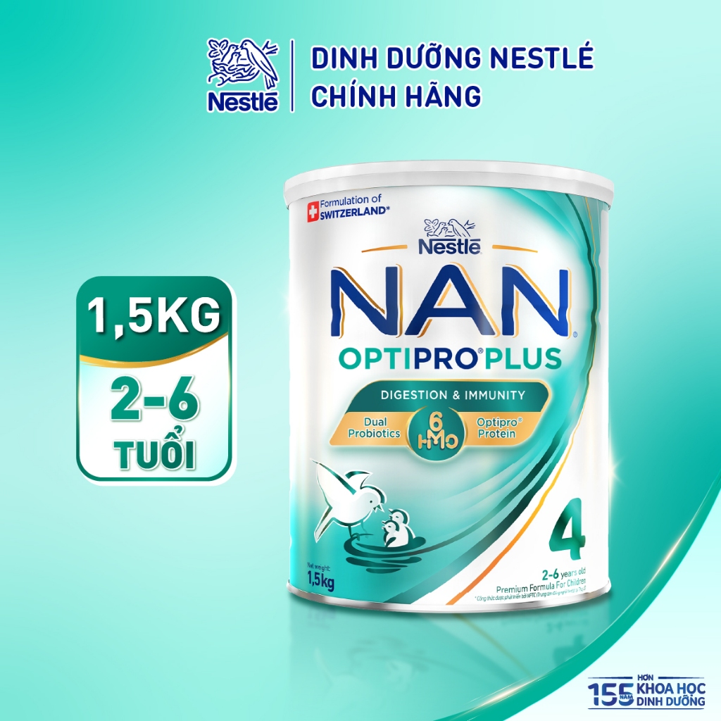Sữa bột Nestle NAN OPTIPRO PLUS 4 1.5kg cho bé từ 2 - 6 tuổi giúp hỗ trợ tiêu hóa, đề kháng, trí não cho bé
