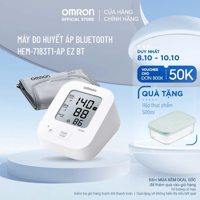 (Dòng mới 2026) Máy Đo Huyết Áp Bluetooth OMRON EZ BT HEM-7183T1-AP - Không kèm Adapter - Bảo hành 5 năm