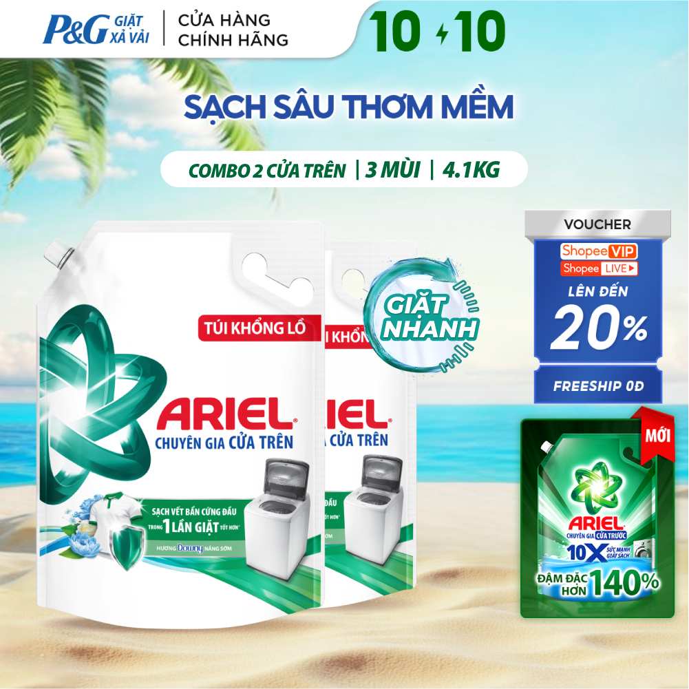 [V] Combo 2 Nước Giặt ARIEL Chuyên Gia Cửa Trên Ngăn Lem Màu Hương Downy Nắng Sớm/ Nước Hoa/ Oải Hương Túi 4.1KGx2