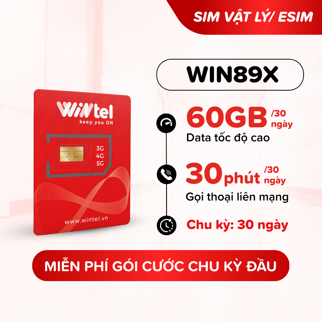 SIM 4G Wintel WIN89X - SIM Data Tốc Độ Cao Cho Shipper, Xe Ôm Công Nghệ - Miễn Phí Gói Cước Tháng Đầu