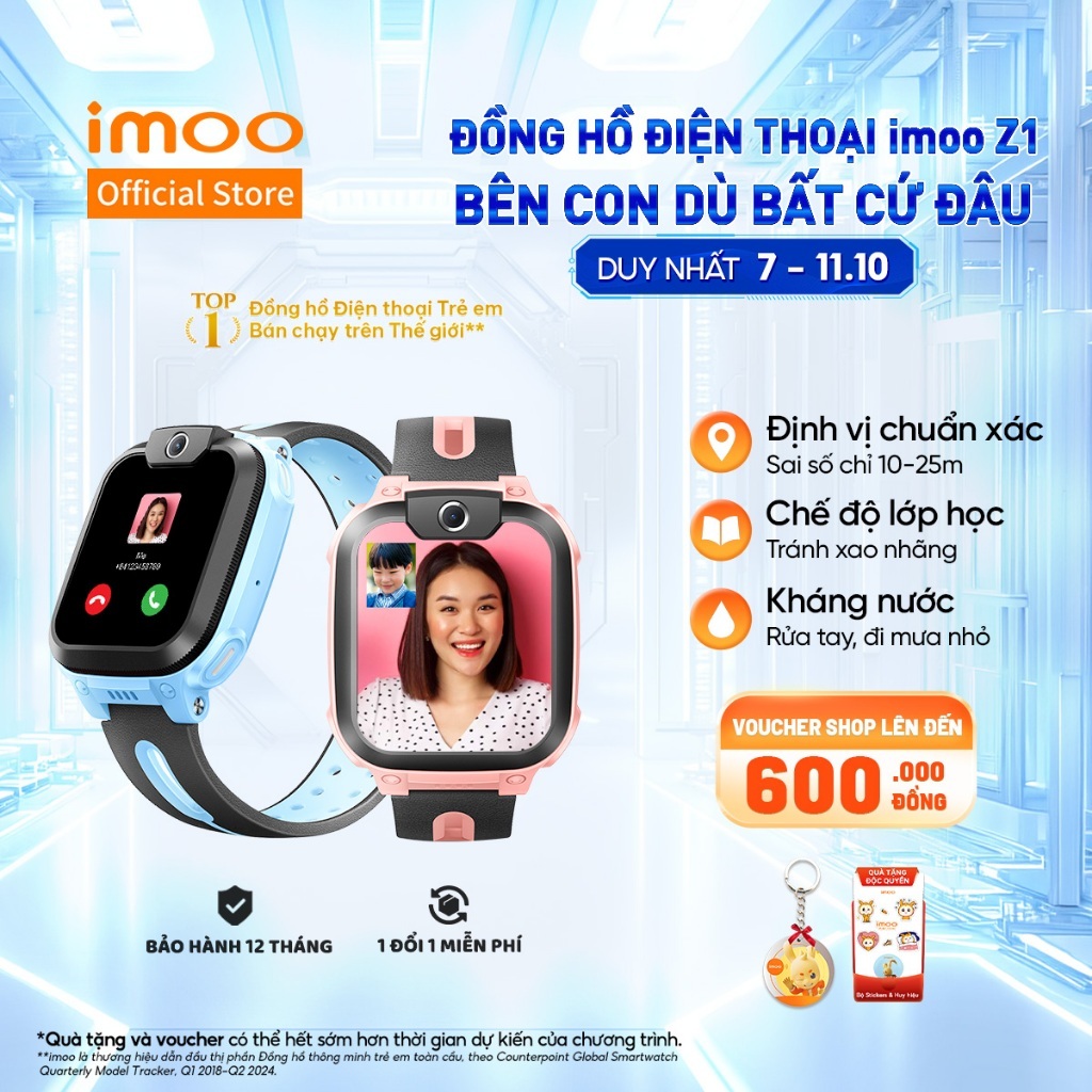 Đồng Hồ Thông Minh Trẻ Em Lắp Sim imoo Z1 Gọi Điện Thoại video call HD/Định Vị GPS Chính Xác/4G Smartwatch/Kháng Nước