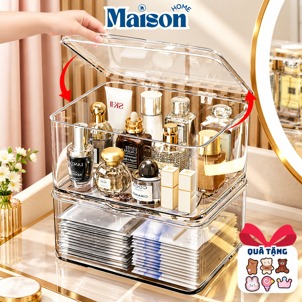 SẴN-Hộp Lưu Trữ Để bàn Trong Suốt Acrylic Có Nắp Đậy Chống Bụi Cho Phòng Ngủ, Kí Túc Xá, Văn Phòng, Giá Đựng Đồ Tiện Lợi
