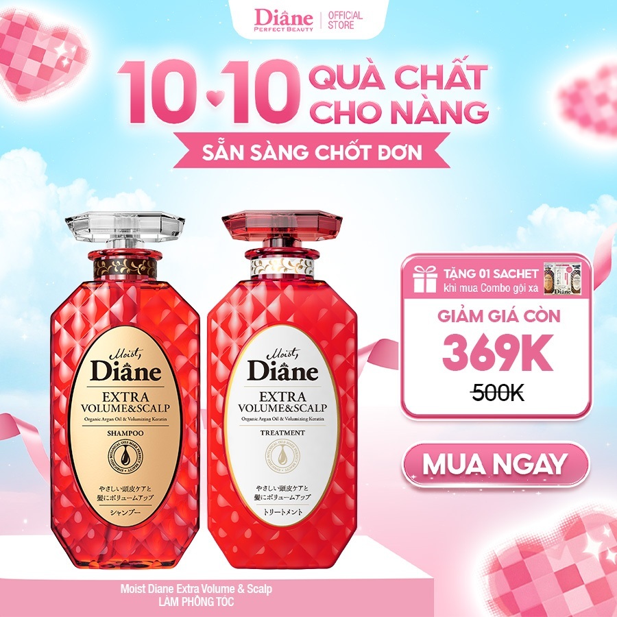 Combo dầu gội xả làm phồng tóc phục hồi dưỡng tóc bóng mượt Moist Diane Extra Volume & Scalp 450ml*2