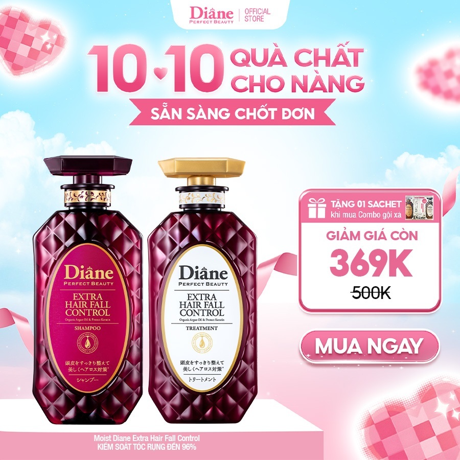 Bộ dầu gội xả giảm rụng tóc đến 96% giảm gàu ngăn ngừa gãy rụng Moist Diane Extra Hair Fall Control