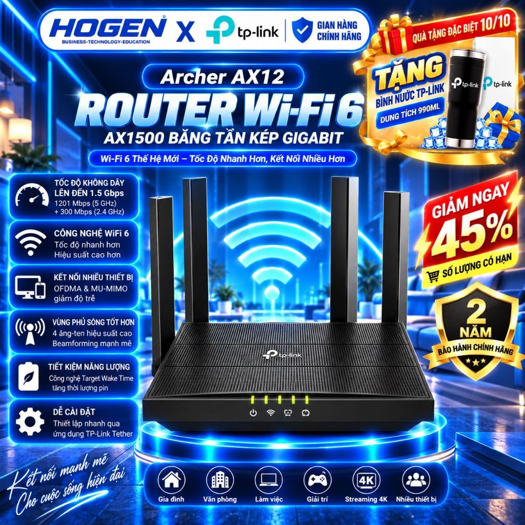 [TP-Link] Bộ Phát WiFi 6 Archer AX10/AX12/ AX53/AX55/ AX72/AX73 Băng Tần Kép Chuẩn AX1500/3000/5400