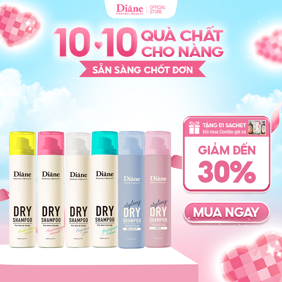 Dầu gội khô làm mềm bóng tóc làm sạch tóc dầu bết dính Diane Perfect Beauty Dry Shampoo 95g