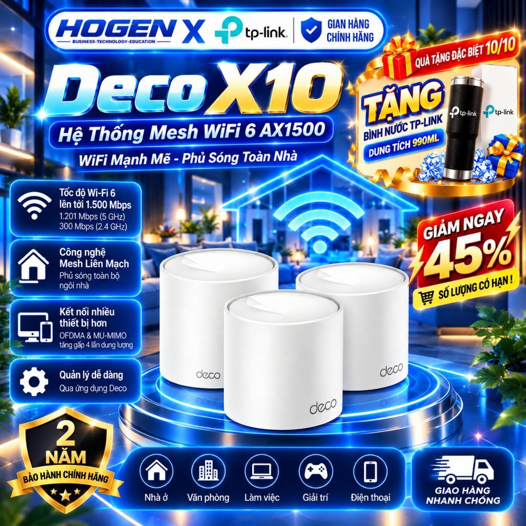 [TP-Link] Bộ Phát Wifi Mesh Deco X10 Wifi 6 AX - Tốc Độ 1.5Gbps, Phủ Sóng Liền Mạch, BH 24TH