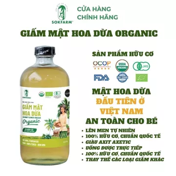 Giấm Mật Hoa Dừa Lên Men SokFarm, chứa giấm cái, vị nhẹ hậu ngọt, thay thế giấm táo chai lớn 500ml