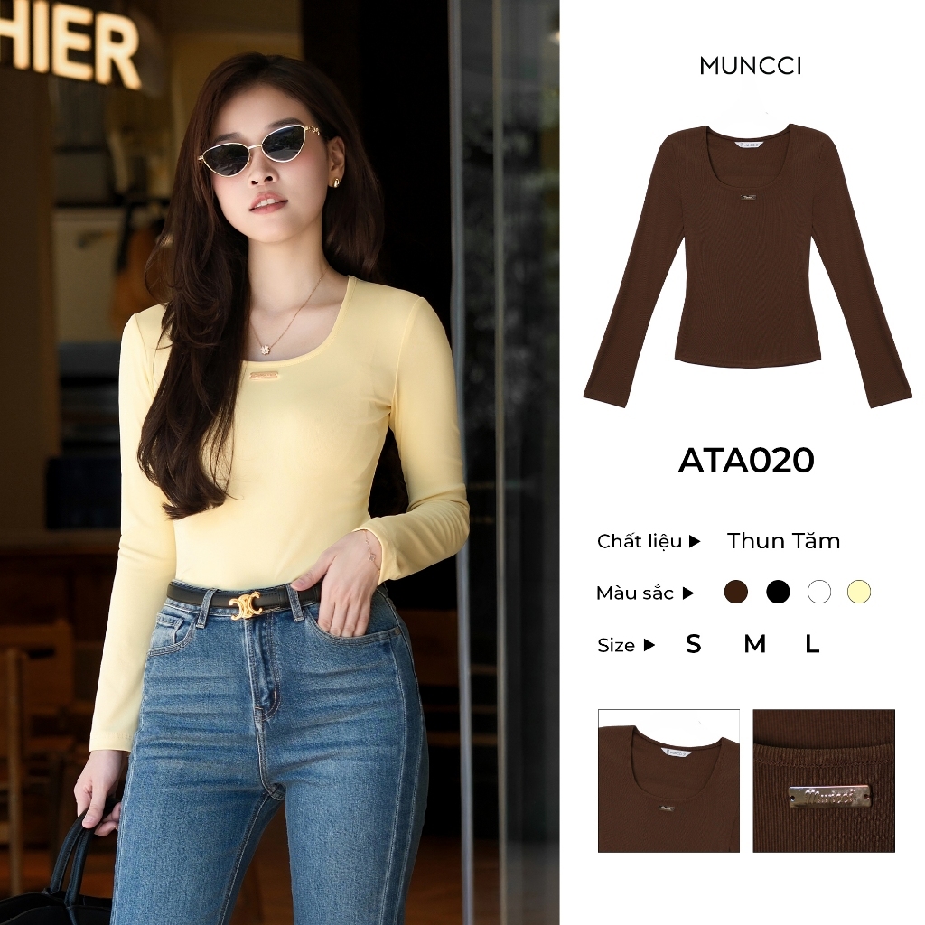 Áo Thun Dài Tay Nữ MUNCCI ATA020 Chất Thun Tăm Mềm Mại, Co Giãn, Ôm Body, Tôn Dáng, Dễ Phối Đồ