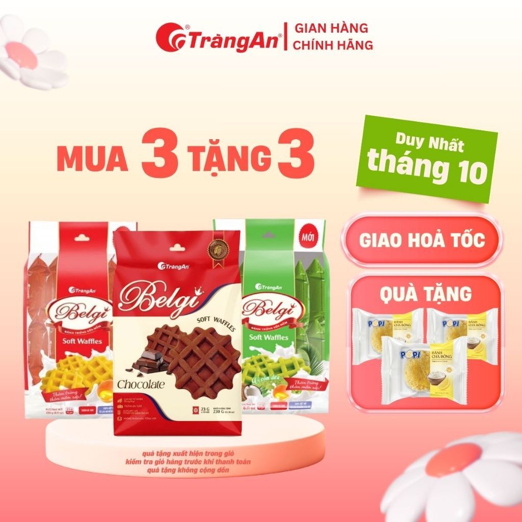 Bánh trứng sữa mềm Belgi dạng túi 230g, bổ sung DHA, tốt cho sức khỏe 10 bánh/t thương hiệu Tràng An