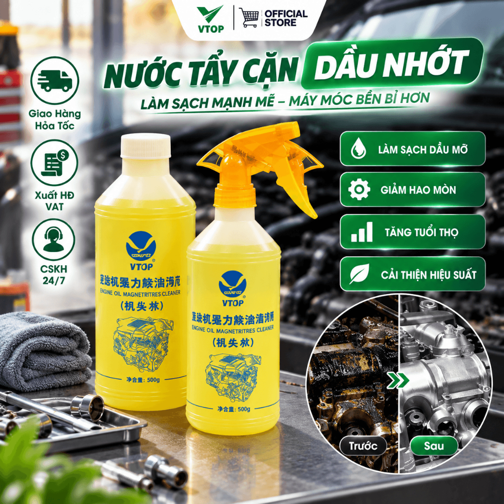 (Combo 2 chai tặng mỏ vịt)  Nước tẩy cặn Dầu Nhớt máy công nghiệp, ô tô, xe máy - làm sạch lốc máy, động cơ