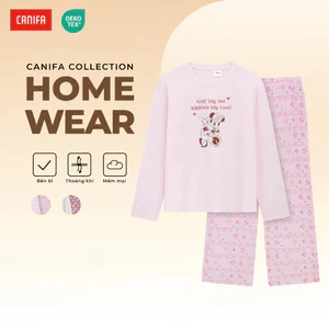 Bộ quần áo nữ dài tay họa tiết Mickey đáng yêu nữ tính, set bộ quần áo thu đông quần suông mặc nhà CANIFA 6LS26W012