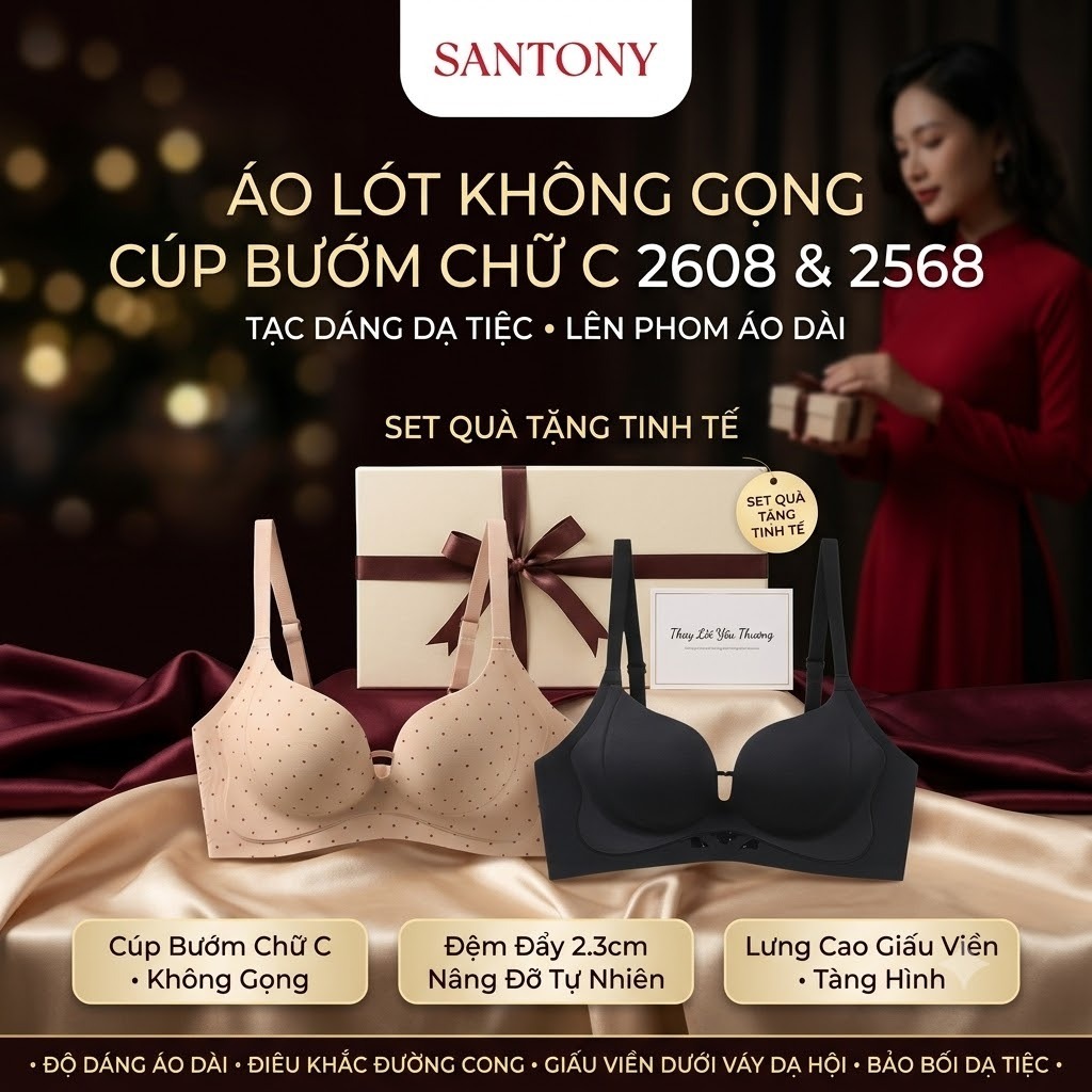 Quà Tặng Áo Lót Không Gọng Cúp Bướm Chữ C 2608 & 2568 - Tạc Dáng Dạ Tiệc, Lên Phom Áo Dài