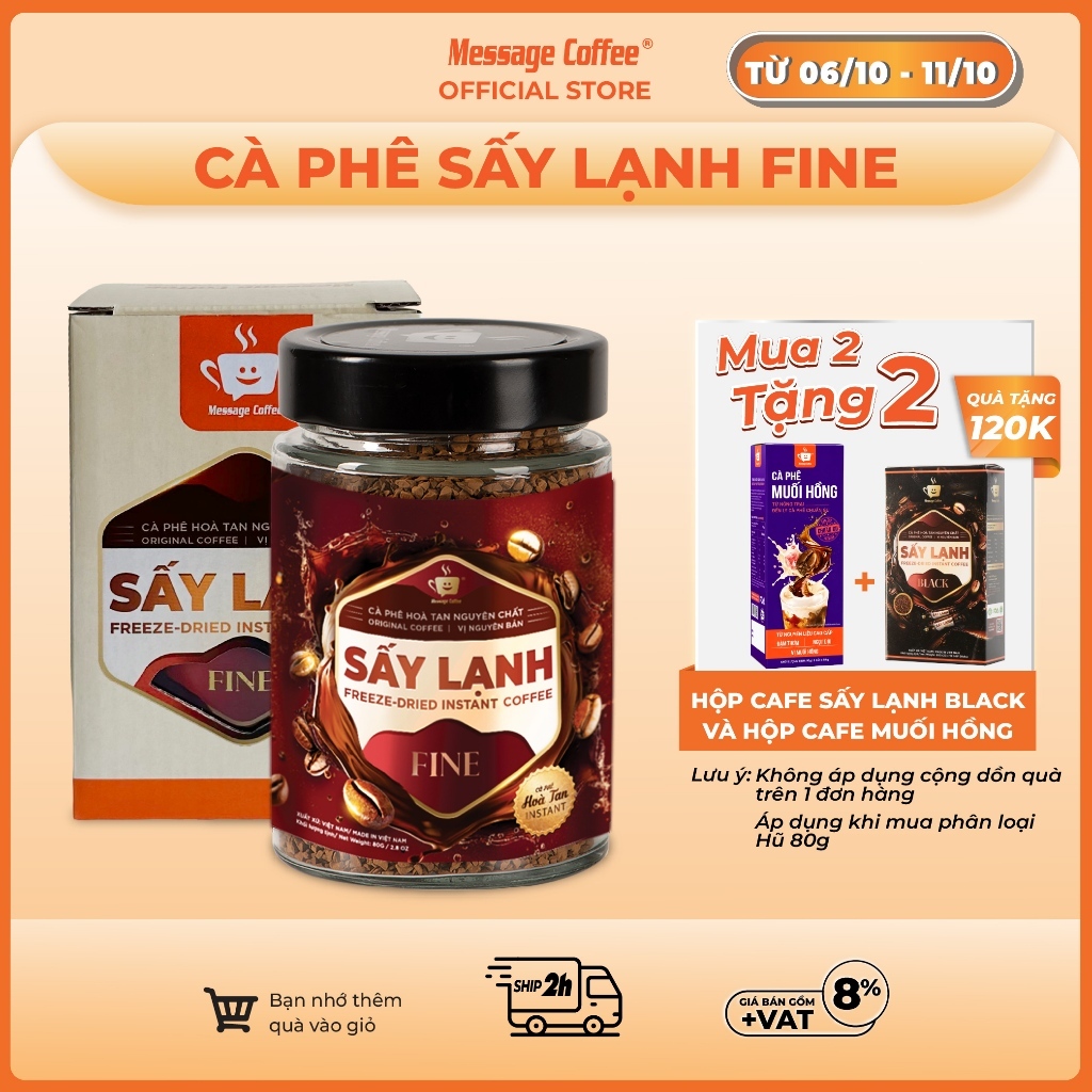Cà Phê Hòa Tan Sấy Lạnh FINE Cao Cấp, tinh chất cafe rang xay nguyên chất, tiện lợi, dùng liền từ Message Coffee
