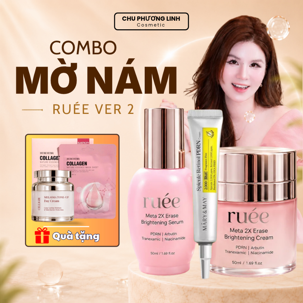 Combo Hỗ Trợ Mờ Nám Kem Đêm + Serum Ruee Ver 2 + Retinol Mary&May CB0366 - Dưỡng Trắng, Phục Hồi, Làm Đều Màu Da