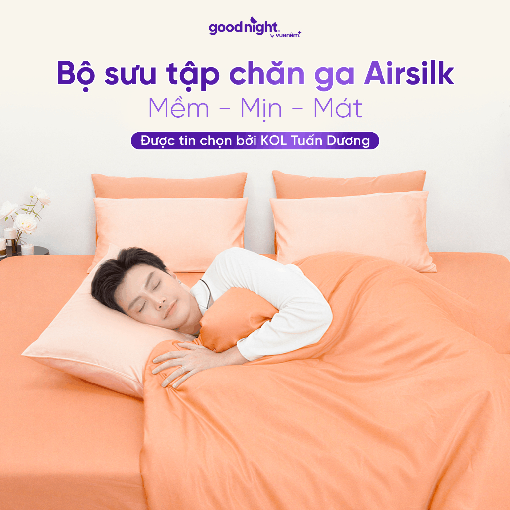 Bộ Ga Gối 3 Món Vua Nệm Goodnight Airsilk 20/30cm, Ga Giường Tencel Cao Cấp Mềm Mại, 8 Màu dễ phối, mát nhẹ tự nhiên
