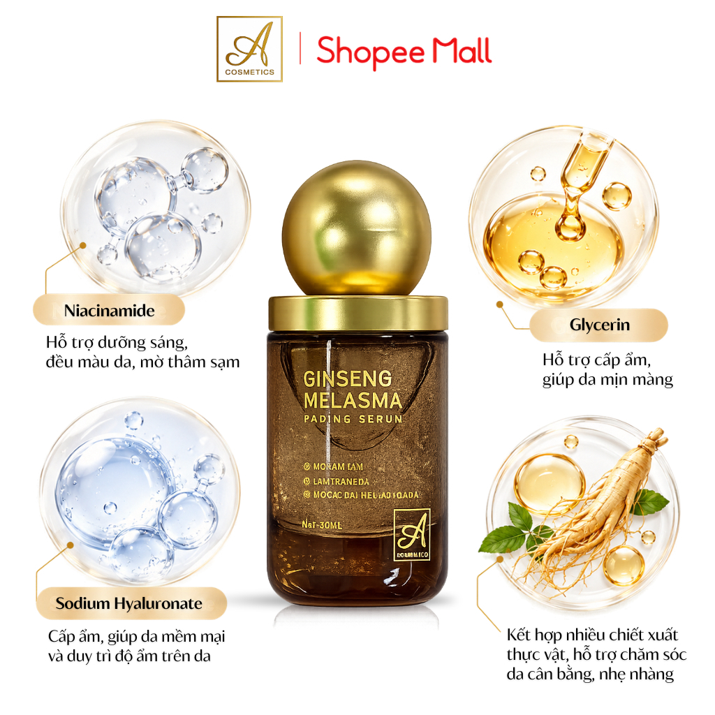 Serum mờ nám tàn nhang ginseng melasma A Cosmetics, dưỡng trắng da mặt, ẩm mượt, giảm nếp nhăn 30ml | BigBuy360 - bigbuy360.vn