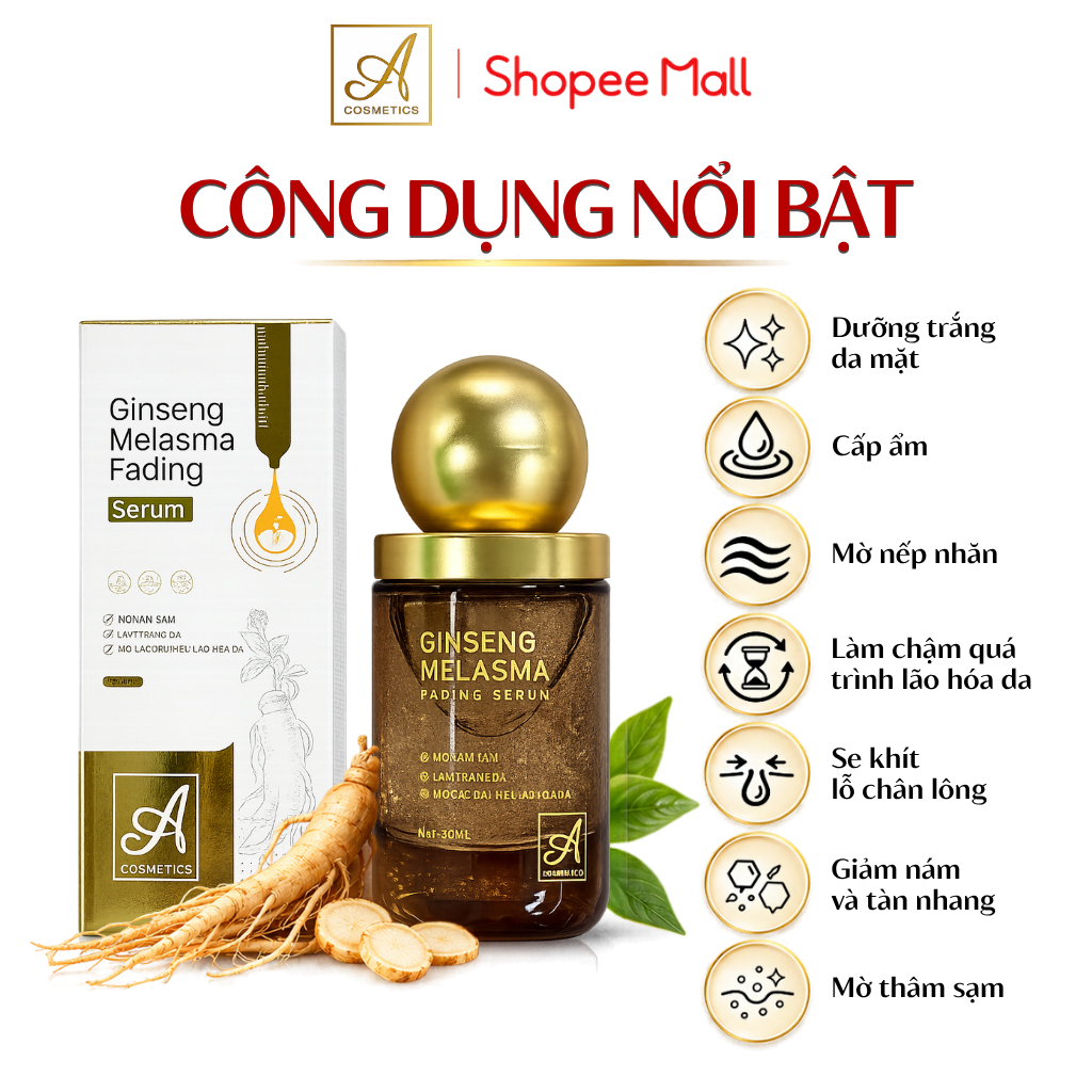 Serum mờ nám tàn nhang ginseng melasma A Cosmetics, dưỡng trắng da mặt, ẩm mượt, giảm nếp nhăn 30ml | BigBuy360 - bigbuy360.vn