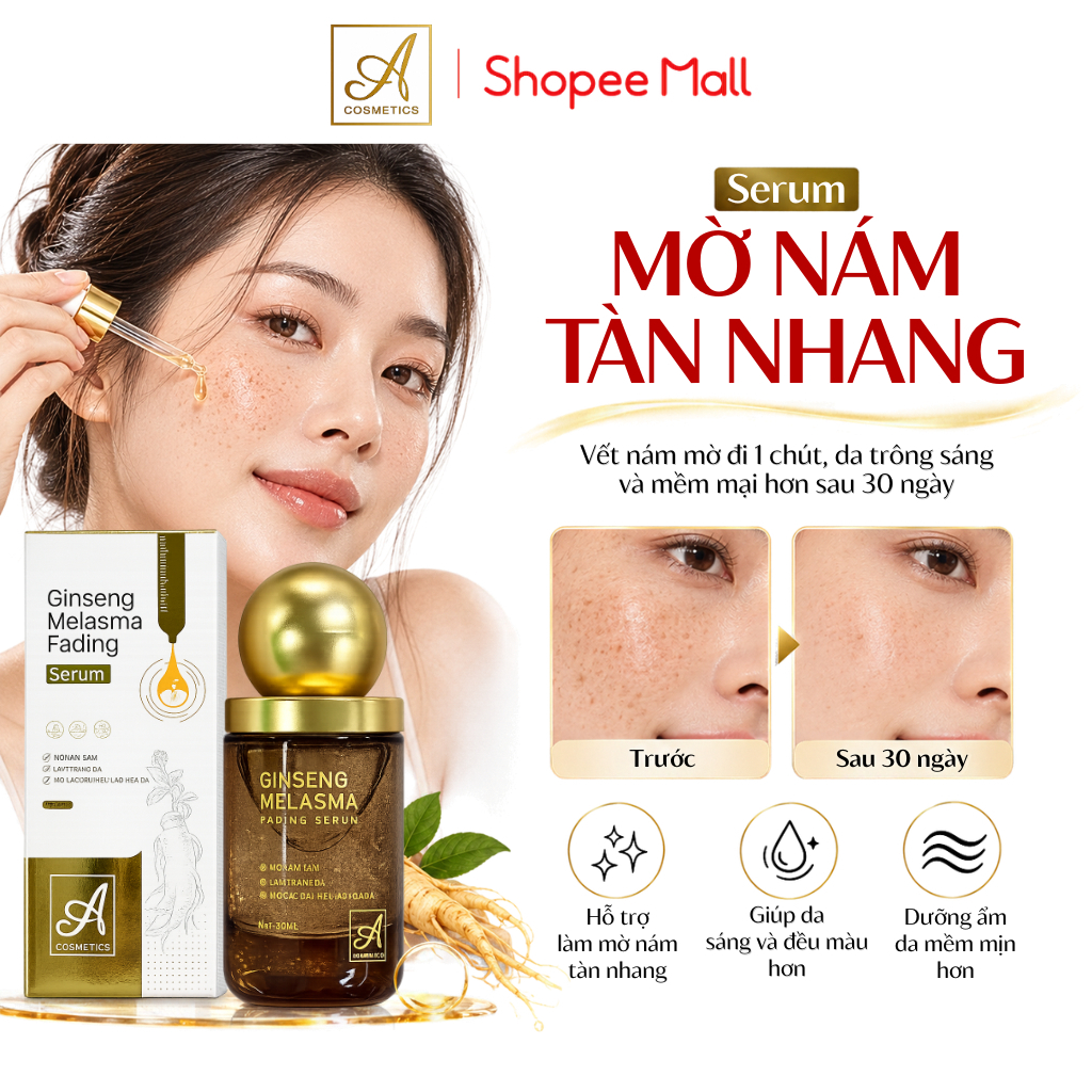 Serum mờ nám tàn nhang ginseng melasma A Cosmetics, dưỡng trắng da mặt, ẩm mượt, giảm nếp nhăn 30ml | BigBuy360 - bigbuy360.vn