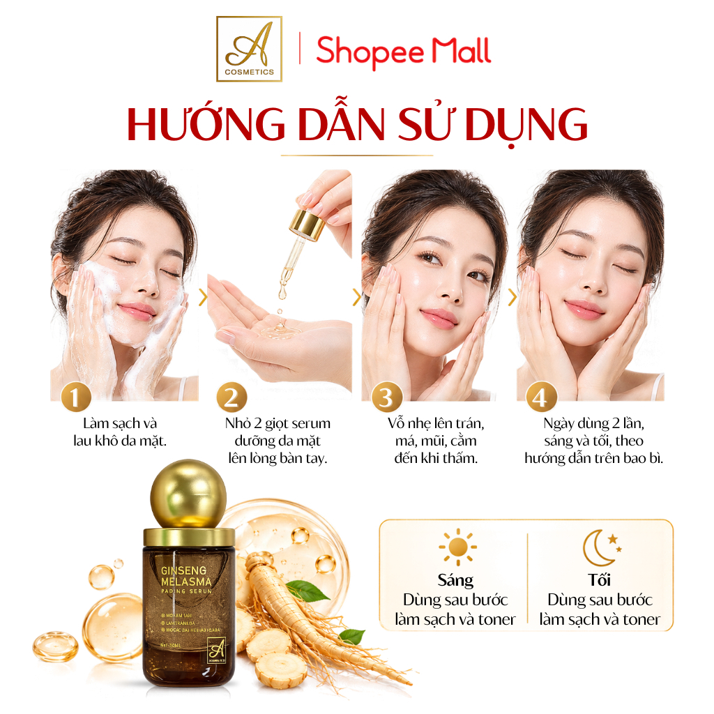 Serum mờ nám tàn nhang ginseng melasma A Cosmetics, dưỡng trắng da mặt, ẩm mượt, giảm nếp nhăn 30ml | BigBuy360 - bigbuy360.vn