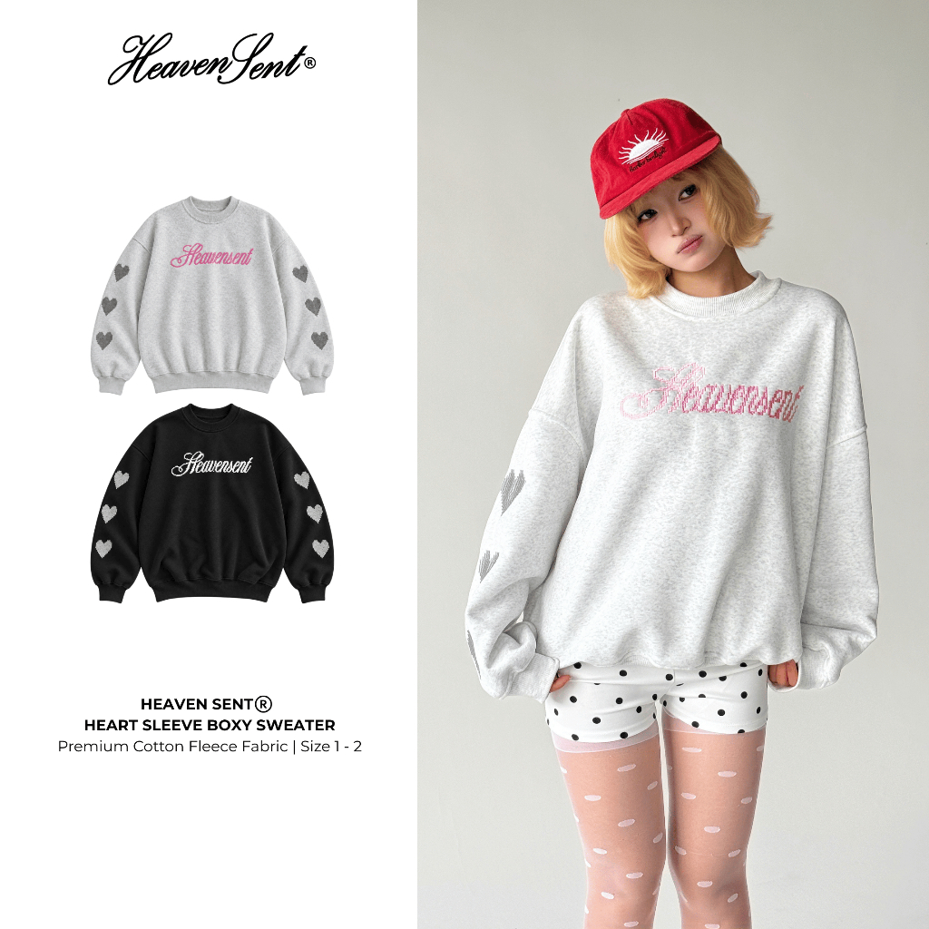 Áo Sweater Nỉ Bông Form Boxy Tay Trái Tim Heaven Sent -  HS_HD010