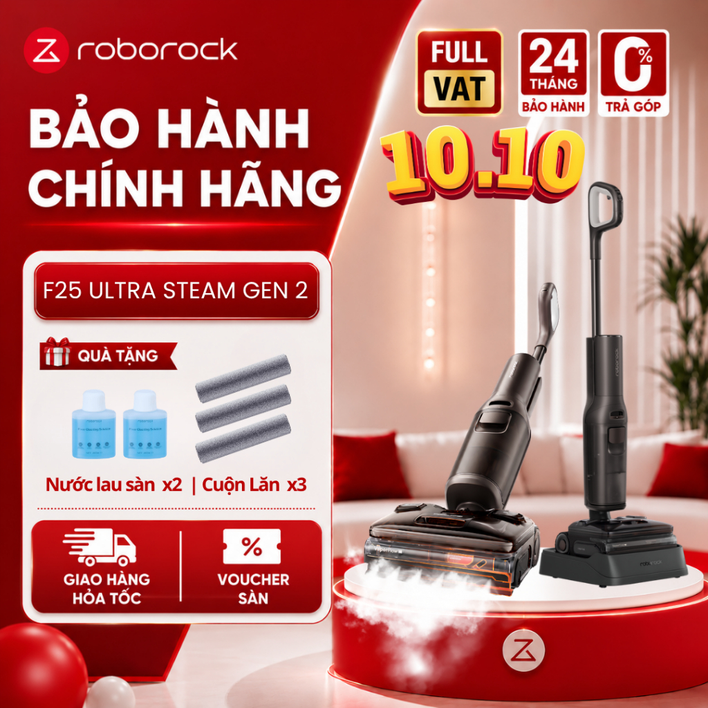 Roborock F25 Ultra Steam Gen 2 | máy hút bụi lau nhà hơi nước nóng | Lực hút 25000pa | Bảo hành 2 năm