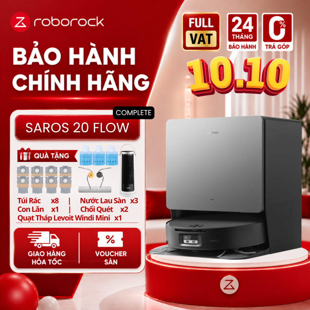 Roborock Saros 20 Flow Complete | Robot hút bụi lau nhà Roborock – Phiên bản Quốc Tế – Bảo hành 24 tháng