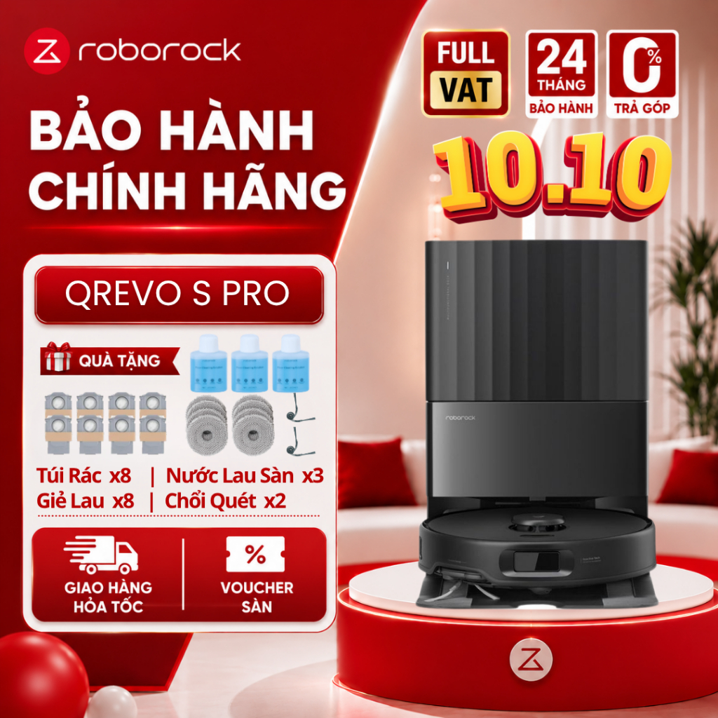 Roborock Qrevo S Pro |  robot hút bụi lau nhà  - Tự động giặt giẻ, tự động đổ rác - Bản Quốc Tế