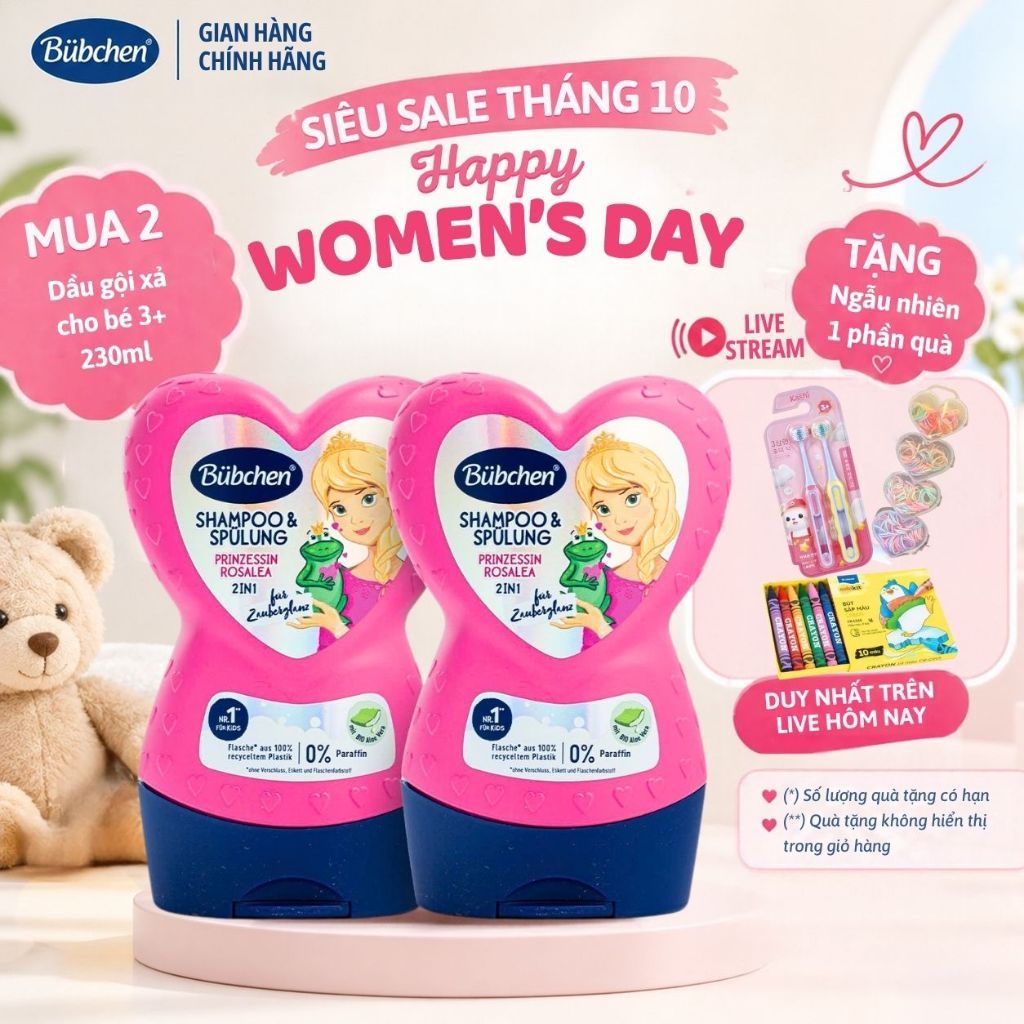 Dầu Gội Xả 2in1 Thuần Chay Bübchen Prinzessin Rosalea 230ml Cho Bé – Làm Sạch Dịu Nhẹ, Tóc Mềm Mại