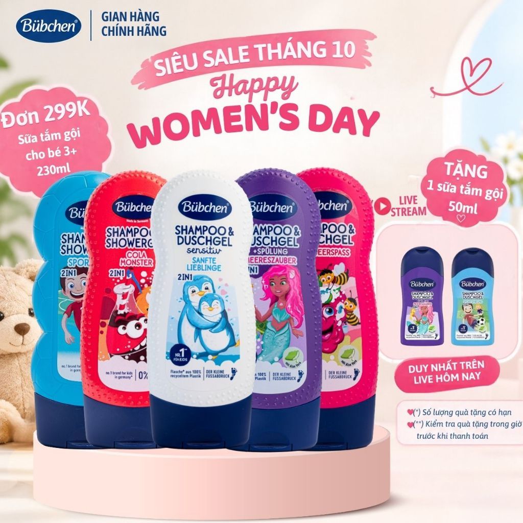 Sữa tắm gội thuần chay 2in1 Bubchen 230ml cho bé từ 3 tuổi, dịu nhẹ, lành tính