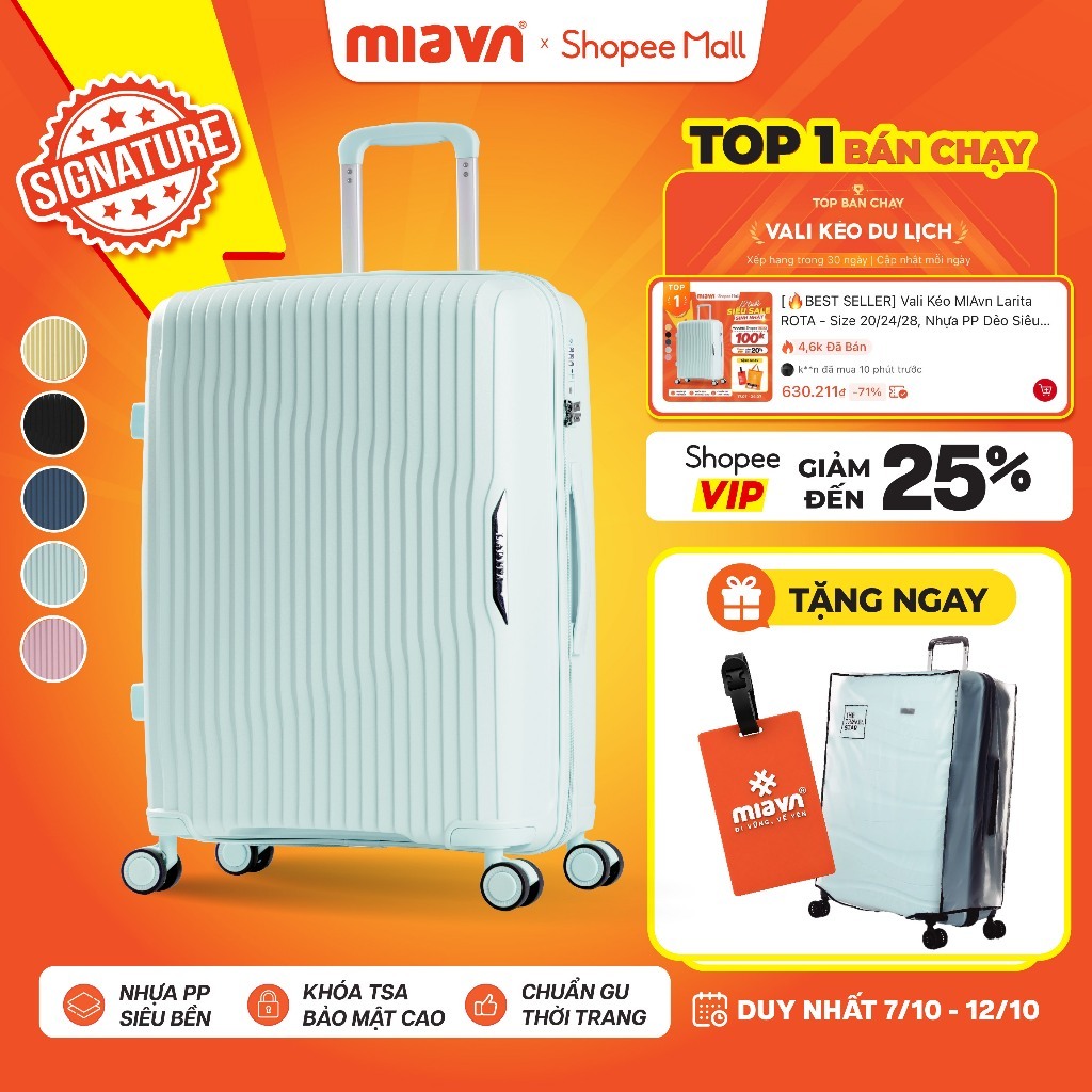 [🔥BEST SELLER] Vali Kéo MIAvn Larita ROTA - Size 20/24/28, Nhựa PP Dẻo Siêu Bền, Hạn Chế Bể, Khoá TSA, Bảo Hành Trọn Đời