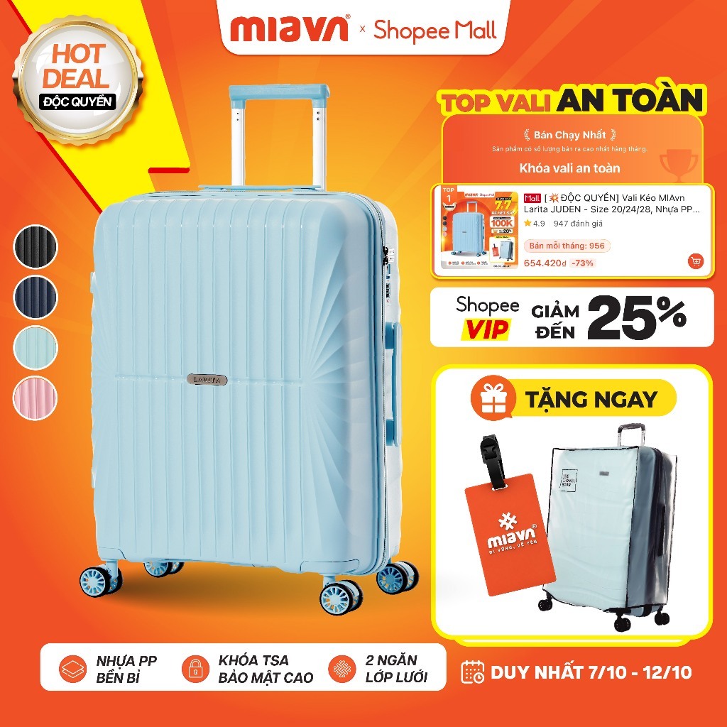 [💥ĐỘC QUYỀN] Vali Kéo MIAvn Larita JUDEN - Size 20/24/28, Nhựa PP Siêu Bền, Hạn Chế Va Đập, Khoá TSA, Bảo Hành Trọn Đời