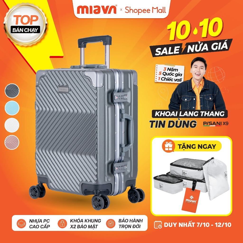 [💥CELEB CHOICE] Vali Khoá Khung MIAvn Pisani X9 - Size 20/24/28, Nhựa PC Cao Cấp, Khoá Khung TSA Bảo Mật Cao