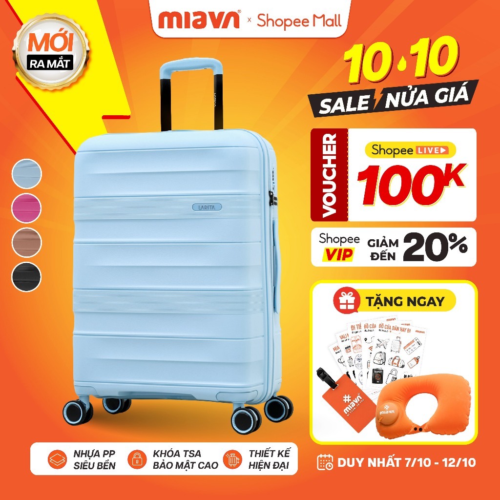 [DEAL ĐỒNG GIÁ] Vali Kéo MIAvn Larita ZURI Size 20/24/28 - Chất Liệu Nhựa PP Cao Cấp, Khóa Số TSA, Ngăn Chống Thấm