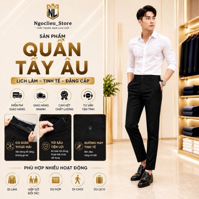 Quần tây âu nam dáng ôm vải co giãn 4 chiều chống nhăn chống xù phong cách trẻ trung Hàn Quốc.