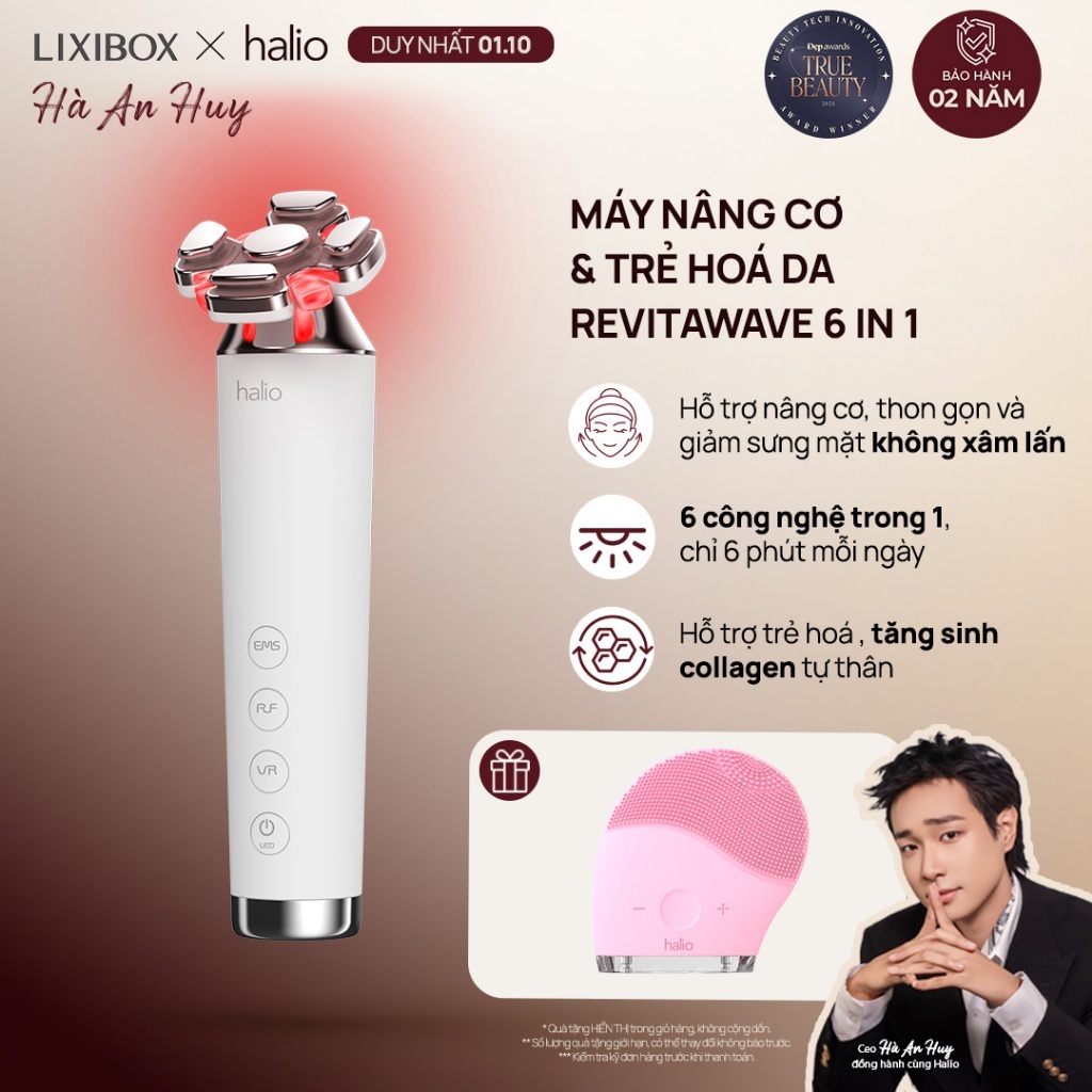 Máy Nâng Cơ, Giảm Mỡ Mặt & Trẻ Hoá Da Kết Hợp Ánh Sáng Sinh Học Halio RevitaWave Skin Rejuvenator