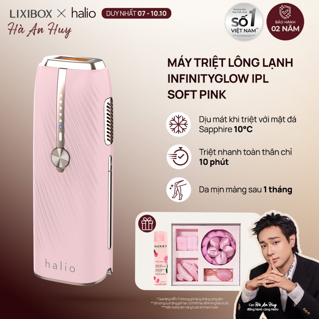 Máy Triệt Lông Lạnh Sapphire Halio InfinityGlow IPL Sapphire Cooling Hair Removal Kèm Set Gift - Soft Pink