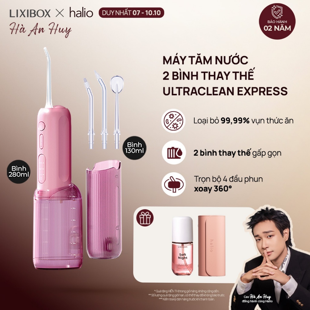 Máy Tăm Nước 2 Bình Thay Thế Halio UltraClean Express Hydro Floss - Kèm Túi Da