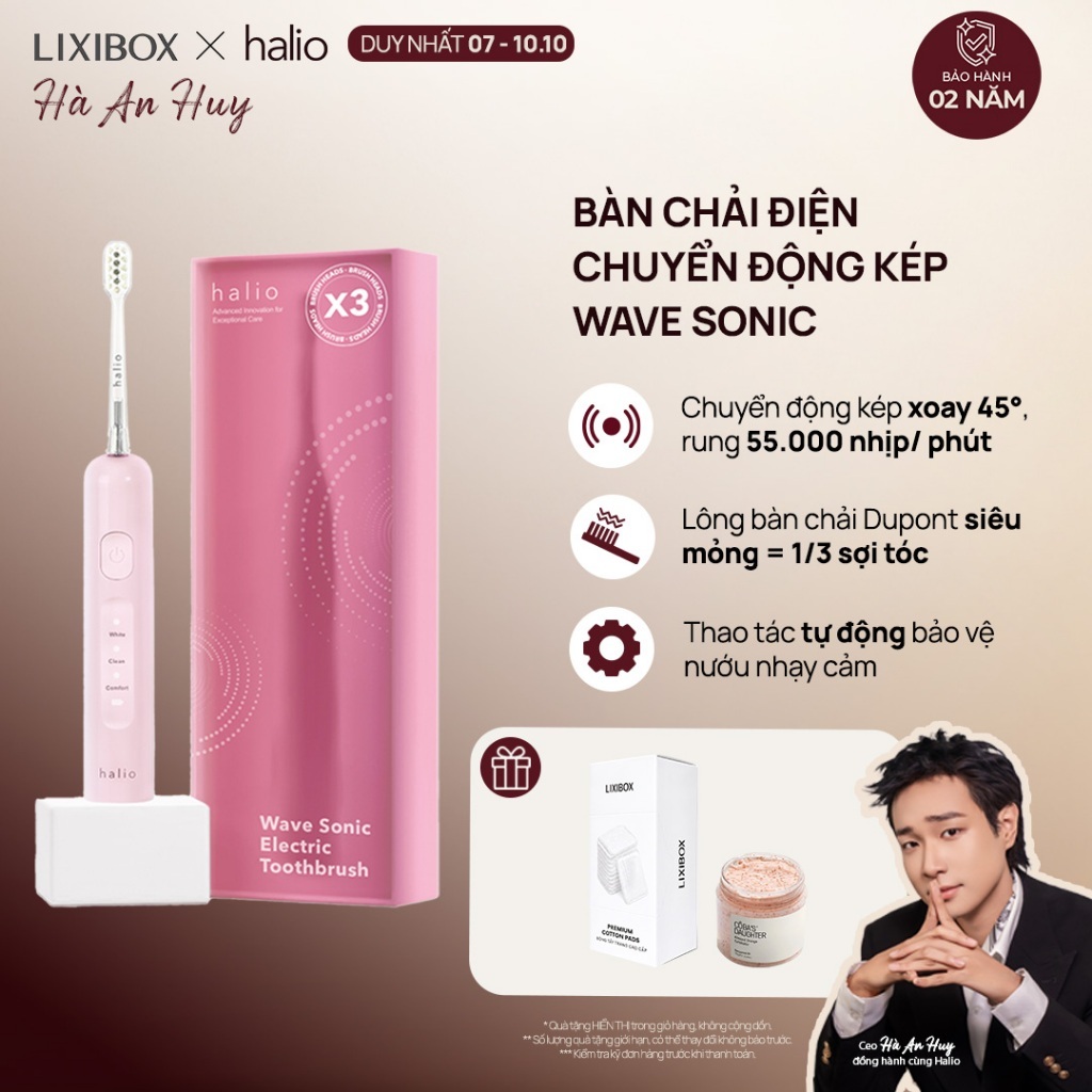 Bàn Chải Điện Tích Hợp Công Nghệ Chuyển Động Kép Halio Wave Sonic Electric Toothbrush