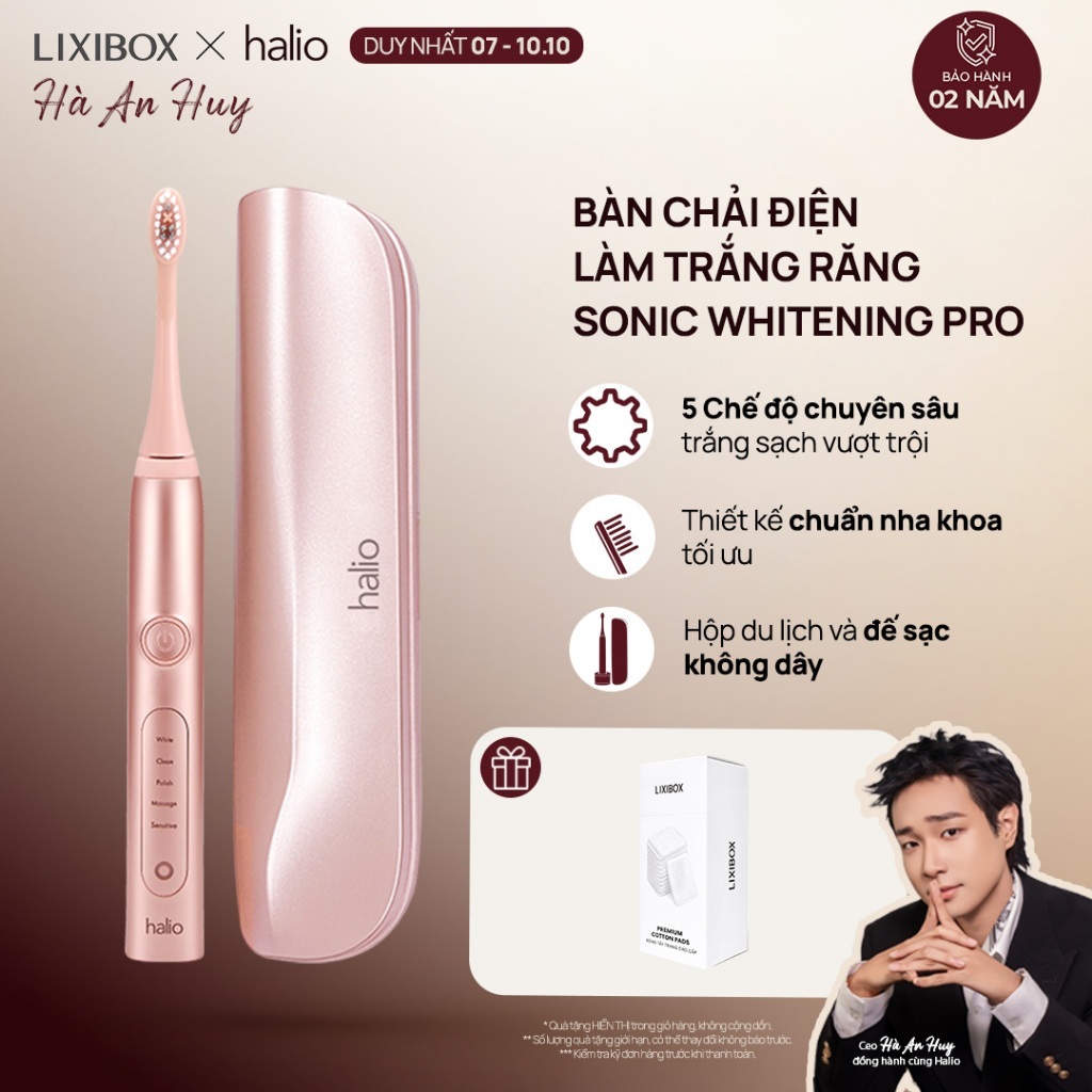 Bàn Chải Điện Làm Trắng Răng Halio Sonic Whitening Electric Toothbrush PRO Kèm Hộp Đựng