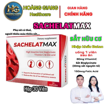 [Sắt Hữu Cơ] Sachelat Max Hộp 30 Viên Sắt Hữu Cơ Bisglycinate Nhập Khẩu Ba Lan Bổ Sung Sắt Và Vitamin Cho Cơ Thể