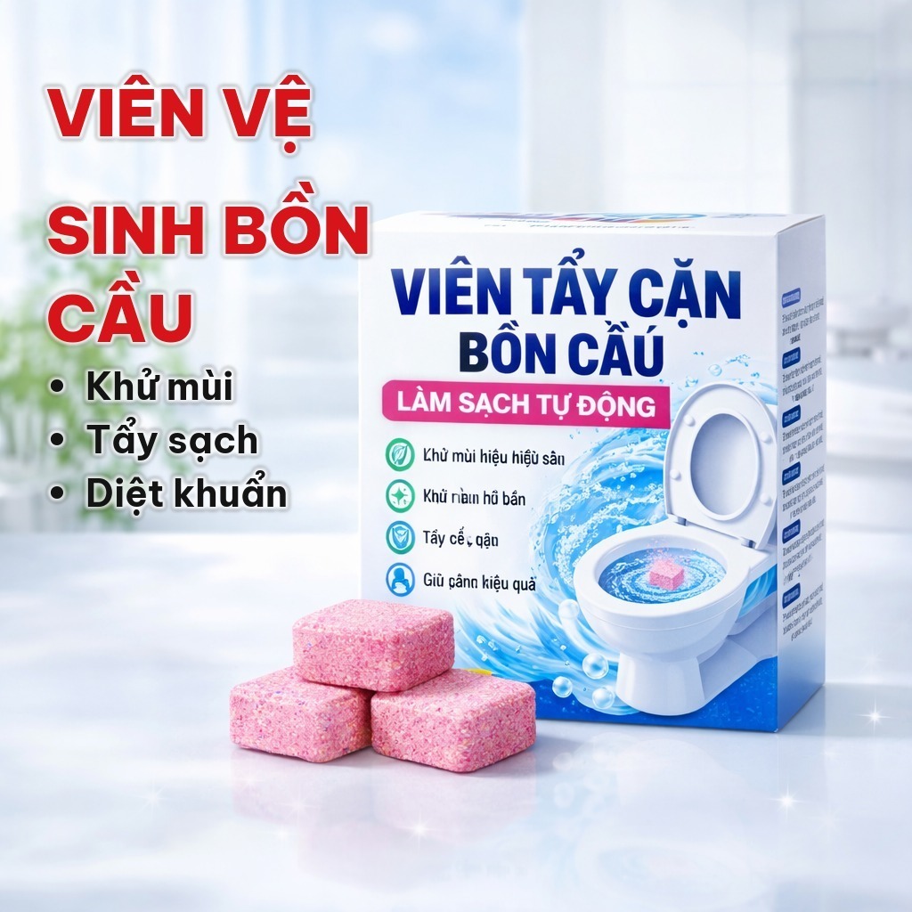 HỘP 12 Viên Tẩy Bồn Cầu, Viên Sủi Vệ Sinh Khử Mùi Hôi, Làm Sạch Cặn Bẩn Và Thông Tắc Đường Ống Gia Đình