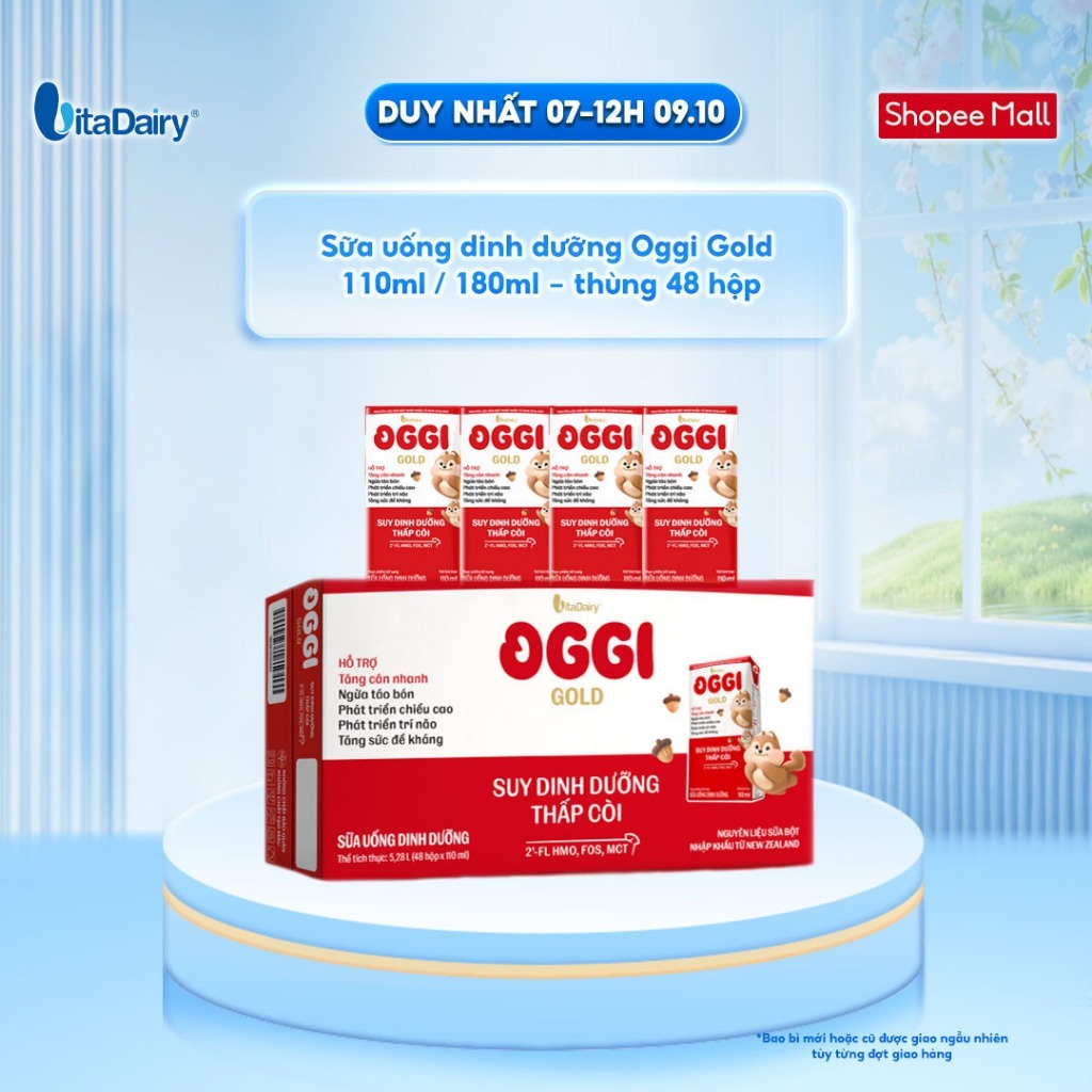 [THÙNG 48 HỘP] Sữa uống dinh dưỡng Oggi Gold giúp bé suy dinh dưỡng, thấp còi - Hộp 110ml/180ml